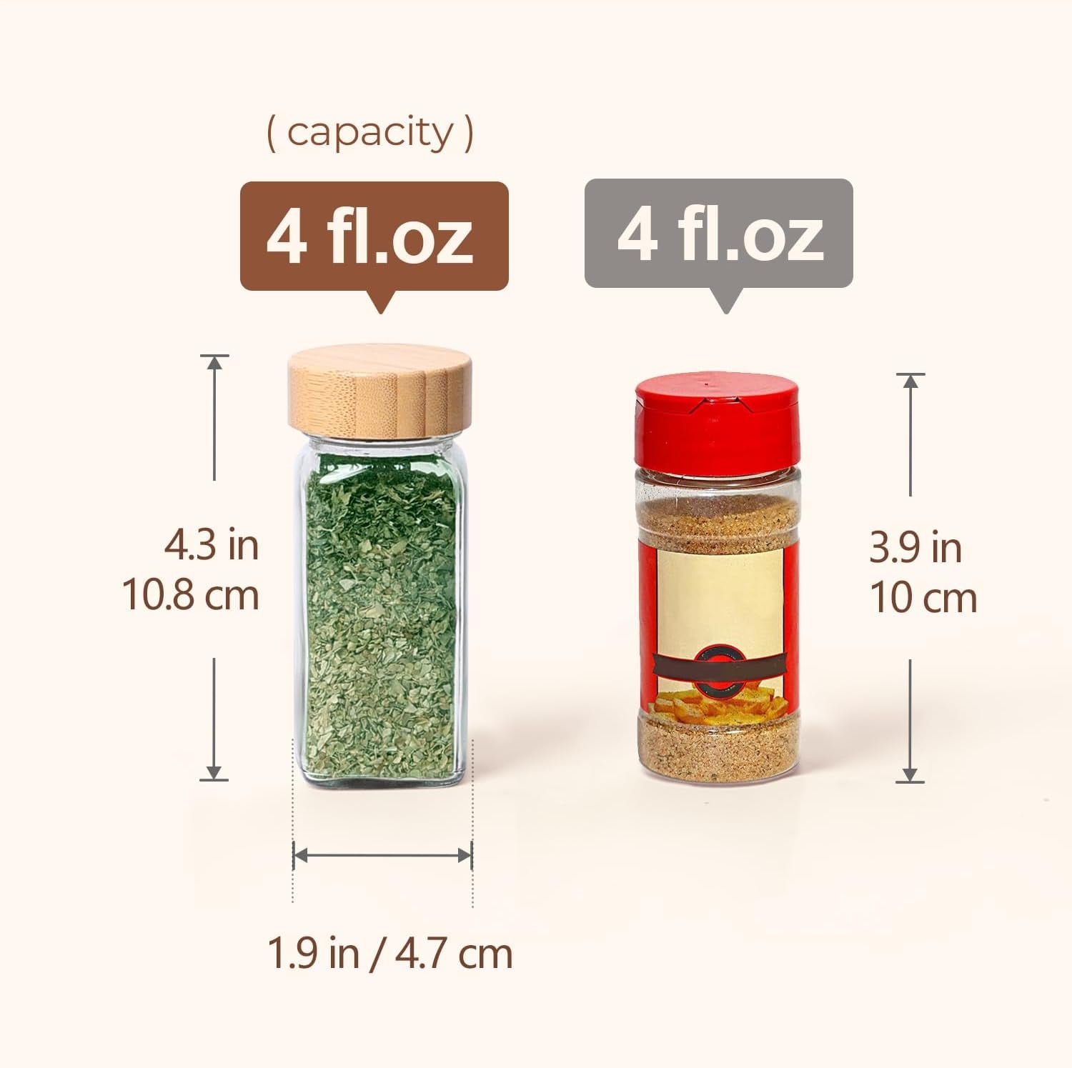 4 Oz 6Pcs Glass Spice Jars with Label, Empty Spice Containers with Bamboo Lids, Square Seasoning Containers Trial and Supplement Set, Small Seasoning Bottles for Salt, Herbs, Sugar, Pepper