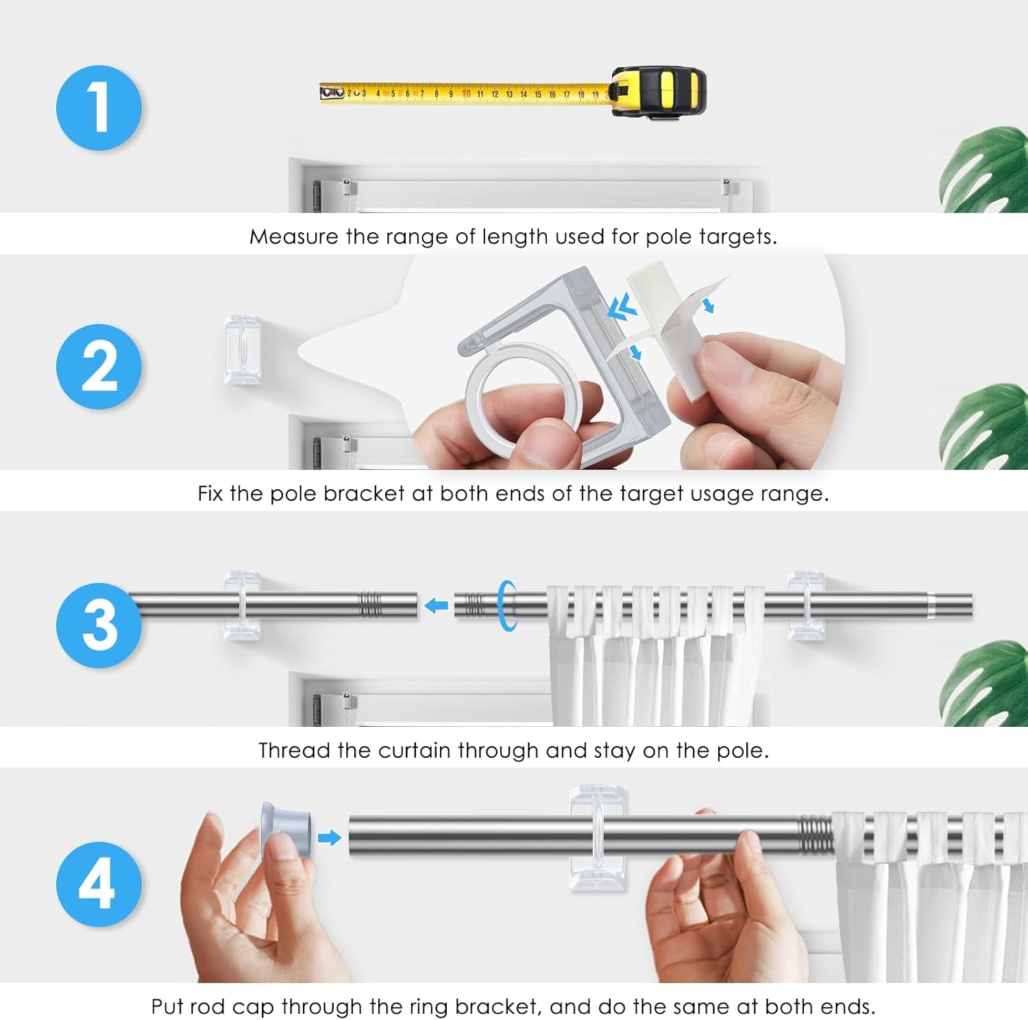 1PCS Silver Tension Curtain Rod 18-36 Inch Adjustable Curtain Rod No Drilling Tension Rods Small Tension Rod Spring Tension Curtain Rods, for Windows, Door and Closet. (With One Set Rod Holders)