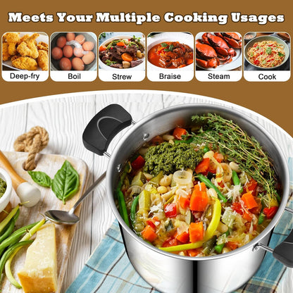 Stainless Steel 3-Ply Sock Pot with Lid, Stockpot for Cooking Pasta & Stewing Soup, Fits Multi Stoves, Heat-Proof Handle & Clear Lid, Heavy Duty & Dishwasher Safe, 12 Quarts