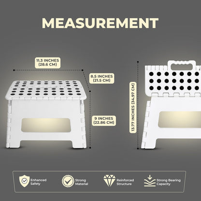 Folding Step Stool with 9 Inch Height (Pack of 1) - Holds up to 300 Lbs - Lightweight Plastic Foldable Step Stool for Kitchen, Bathroom & Living Room (White)