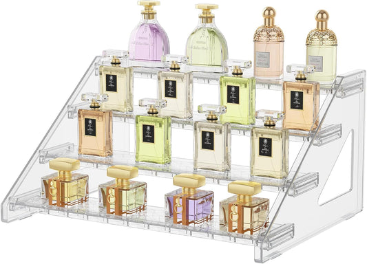 Perfume Organizer Stand Holder, 12.4 Inch 4 Tier Cologne Organizer for Men, Large Shelf Risers with Anti-Slip for Figures, Dessert Shelves for Party, Riser Stand for Cupcake,Perfume,Dessert