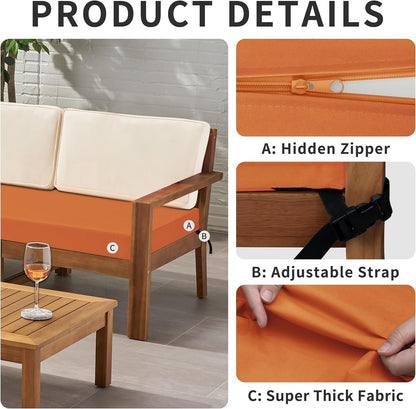 42X18X3 Inch Waterproof Outdoor Couch Bench Cushion Covers Only Replacement Non-Slip Patio Seat Cushion Slipcover with Zipper and Adjustable Straps Orange