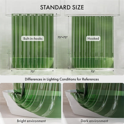 No Hook Shower Curtain Liner, 100% EVA Heavy Duty Hookless Shower Curtain and Liner 3-In-1, 72X75 Luxury Soft Shower Liner with 3 Heavyweight Stones, Clear Green