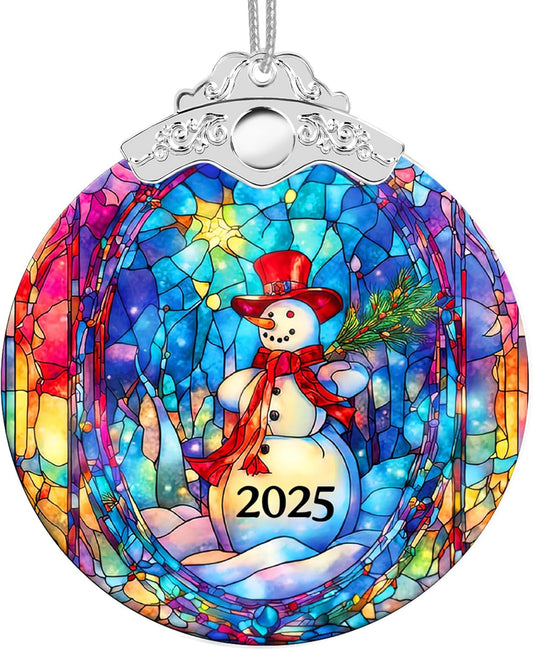 Christmas Ornaments 2025 Faux Stained Glass Effect, Christmas Tree Ornaments Dated, Acrylic Suncatcher Gifts Exchange, Unique Suncatcher Xmas Stocking Stuffers for Women, Men (Snowman Art)