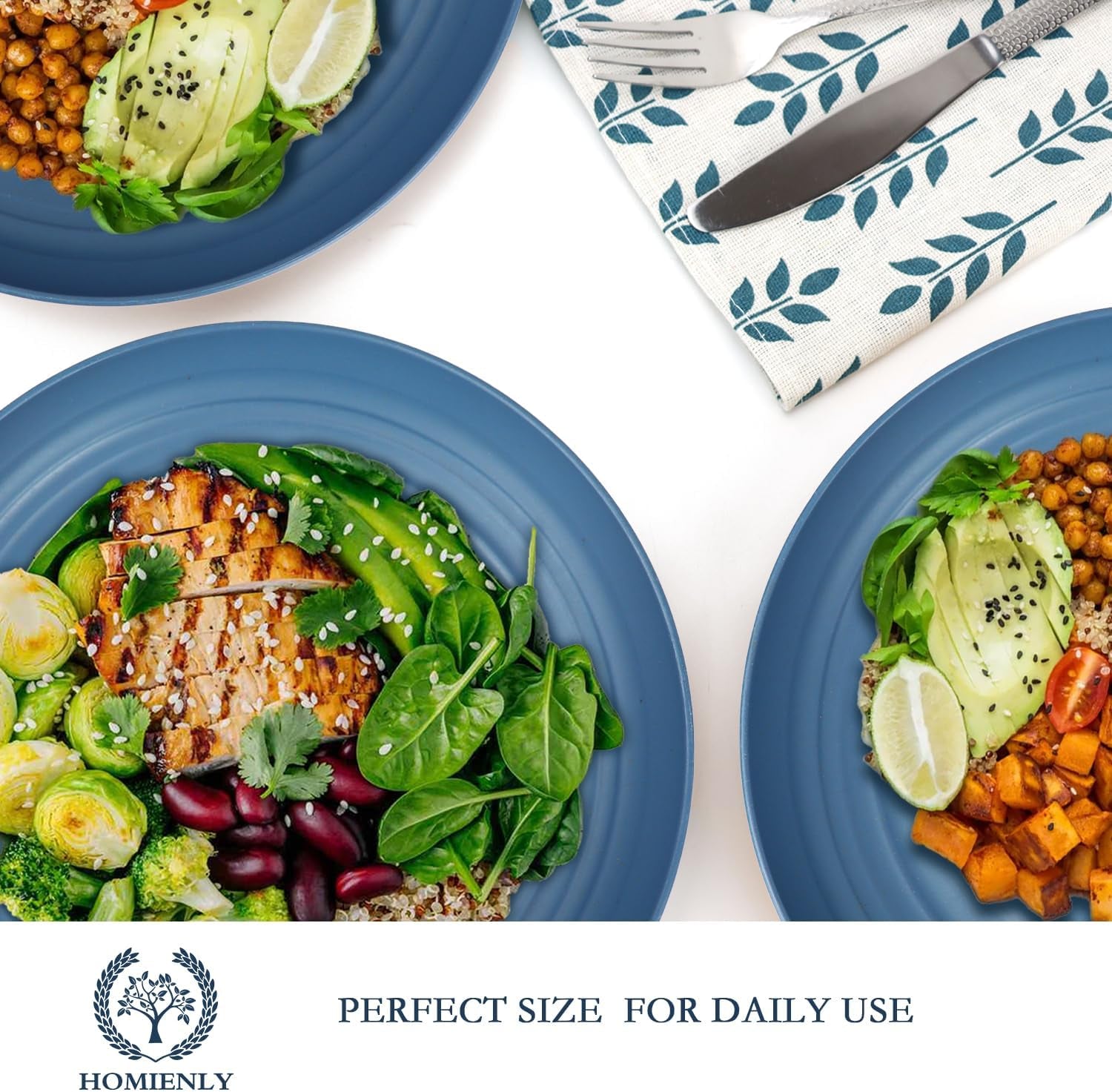 Eco-Friendly Wheat Straw Deep Dinner Set of 12 - Unbreakable Microwave and Dishwasher Safe Plates for Kids (Blue, 10 Inch)