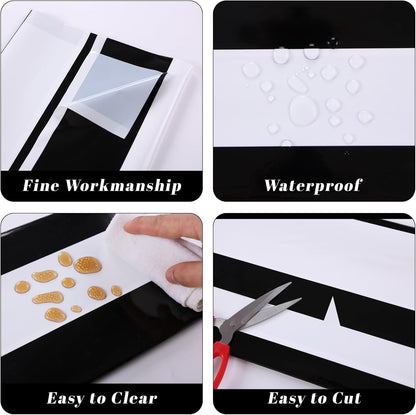 3 Packs Black and White Horizontal Striped Table Cloth 54 X 108 Inch Classic Black Stripe Tablecloths Disposable Plastic Stripe Table Covers Waterproof Picnic Tablecover for Halloween Party