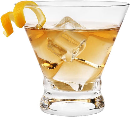 Set of 2 Martini Glasses - 8-Ounce Cinched Design Cocktail Glasses with Heavy Base, Stemless Construction for Stability - Sturdy and Elegant Cosmopolitan Bar Glasses (Glass, Clear2Pcs)