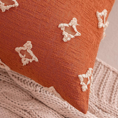 Set of 2 Decorative Throw Pillow Covers Rhombic Jacquard Pillowcase Fall Soft Square Cushion Case for Couch Sofa Bed Bedroom Living Room, 18X18 Inch, Burnt Orange