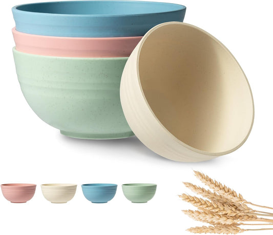 Eco-Friendly Wheat Straw Cereal Bowls Set of 4, Unbreakable & Microwave Safe Dishwasher Safe Bowls for Kitchen Assorted Colors