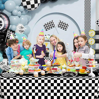 6 Pack Race Car Table Cloth Black and White Gingham Tablecloths Disposable Plastic Buffalo Check Tablecloth Checkered Flag Covers for Birthday, Outdoor Picnic, Birthday, Camping 54 × 108 Inch
