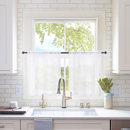 White Kitchen Curtains 24 Inch Length Set with Tiers and Valance Half Window Sheer Curtains Small Window Cafe Drapes 3Pcs