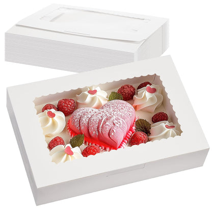 24 Pack Bakery Boxes with Window, 12" X 8" X 2.5", White Cookie Packaging for Chocolate Covered Strawberries, Cupcakes, Donuts, Treat, Baked Goods, Auto-Popup Design