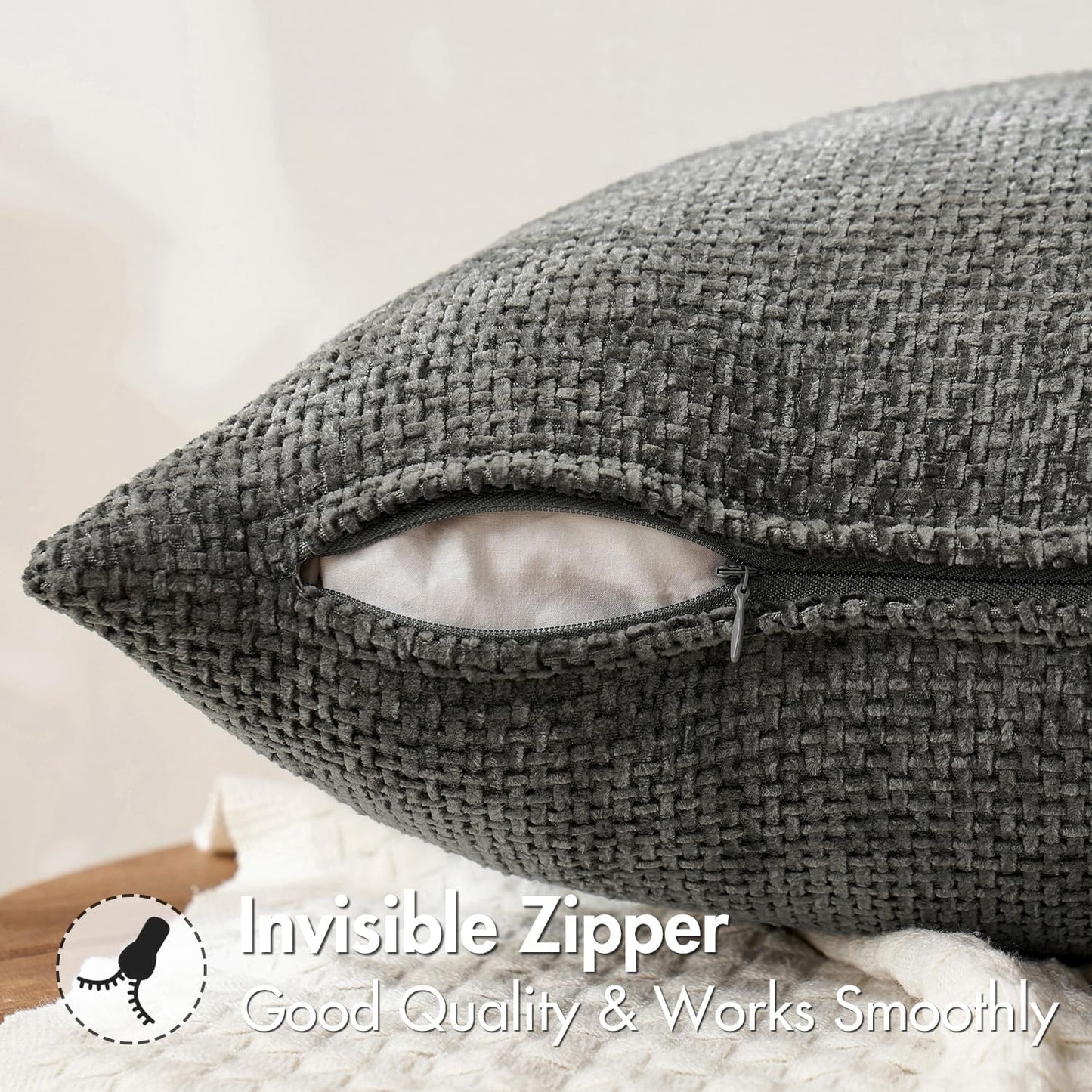 Pack of 2 Couch Throw Pillow Covers 18X18 Inch Dark Gray Modern Boho Accent Decorative Pillow Covers Soft Chenille Farmhouse Cushion Covers for Home Decor Bed Sofa Living Room