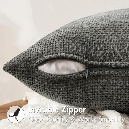 Pack of 2 Couch Throw Pillow Covers 18X18 Inch Dark Gray Modern Boho Accent Decorative Pillow Covers Soft Chenille Farmhouse Cushion Covers for Home Decor Bed Sofa Living Room