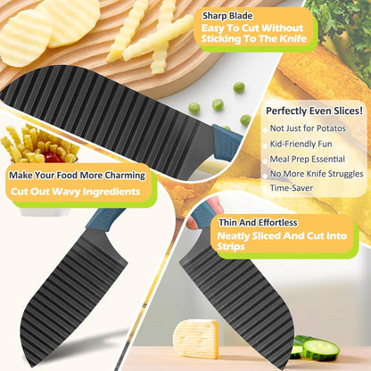 Crinkle Cutter Wavy Slicer for Veggies, French Fry Cutter, Stainless Steel Potato Slicer Wavy Chopper,Vegetable Crinkle Cutting Onion Chopping Tool for Fancy Edges for Cucumber, Kitchen Gadgets