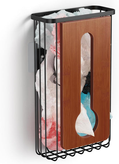 Plastic Grocery Bag Holder - Extra Large Trash Bag Dispenser Wall Mount with Mounting Accessories - Walnut Black Reusable Bags Storage Organizer for Kitchen, under Sink, Pantry, Garage