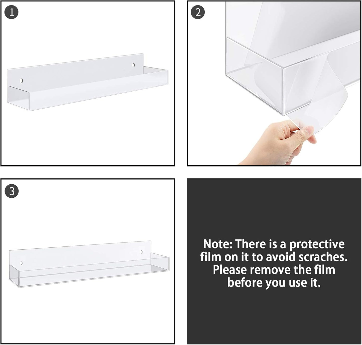 Adhesive Acrylic Spice Rack with Nano Double Sided Tape Wall Mount Organizer Clear Wall Spice Rack with Shelf Ends for Kitchen Cabinet Door - 2 Pack 12‘’ Shelves