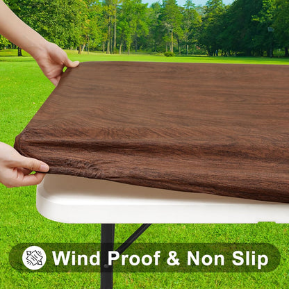 Rectangle Picnic Tablecloth, Waterproof Elastic Fitted Table Covers for 6 Foot Tables, Wipeable Flannel Backed Vinyl Tablecloths for Camping, Indoor, Outdoor (Brown, 30X72 Inches)