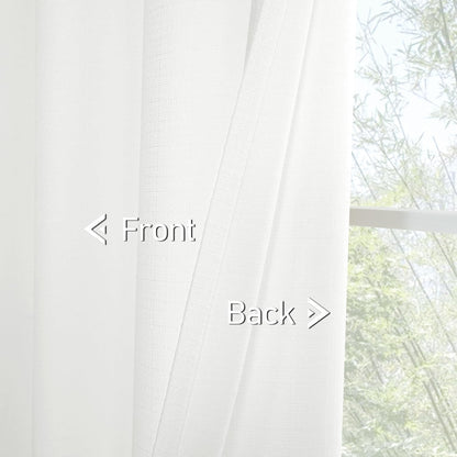 White Linen Curtains 40 Inch Length for Small Window/Kitchen over Sink, Linen Textured Thermal Insulated Curtains Privacy Grommet Drapes for Bedroom/Bathroom, Set of 2 Panels, W42 X L40, White