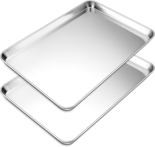 Baking Cookie Sheet Set of 2, 19.6 Inch Stainless Steel Cookie Sheet Pan, Large Baking Pan Bakeware, Heavy Duty & Healthy, Oven & Dishwasher Safe
