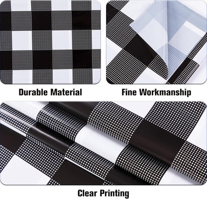 3 Packs Black Gingham Tablecloths 54 X 108 Inch Black and White Checkered Tablecloth Disposable Plastic Plaid Picnic Tablecover Waterproof Fall Checkered Table Cloth for Camping Halloween Party