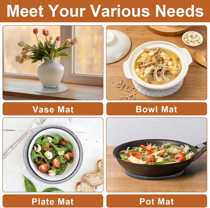 7 Inch Trivets for Hot Dishes, Pots and Pans, 5 Heat Resistant Pot Holders for Kitchen, Home Essentials, Hot Pads for Countertop and Table, Farmhouse Decor Vase Mats, Gray