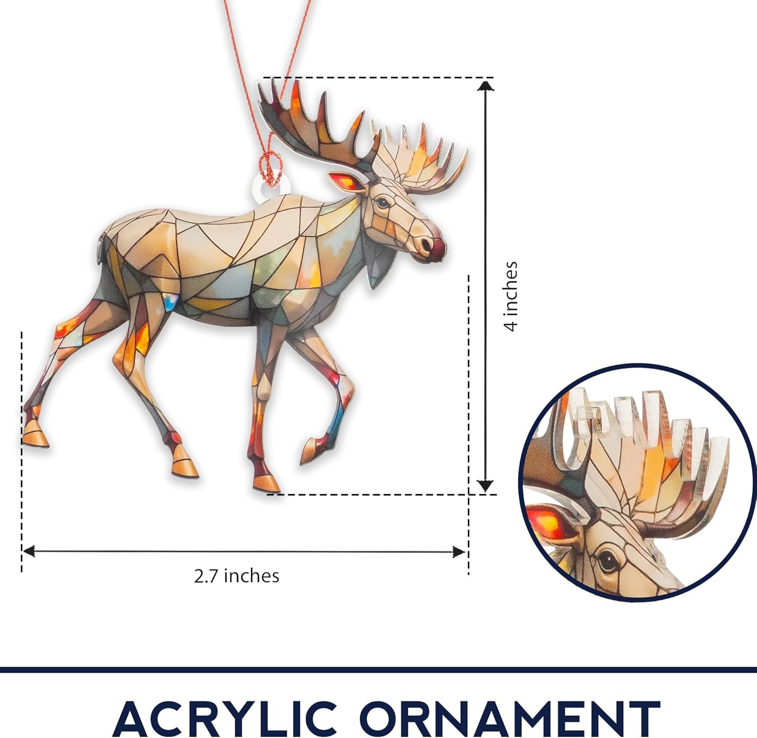 Moose Ornaments for Christmas Tree, Christmas Moose Suncatchers for Windows Hanging, Unique Hunting Ornament, Animal Lover Gifts for Men Women, Animal Christmas Ornaments, Moose Gifts