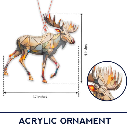 Moose Ornaments for Christmas Tree, Christmas Moose Suncatchers for Windows Hanging, Unique Hunting Ornament, Animal Lover Gifts for Men Women, Animal Christmas Ornaments, Moose Gifts