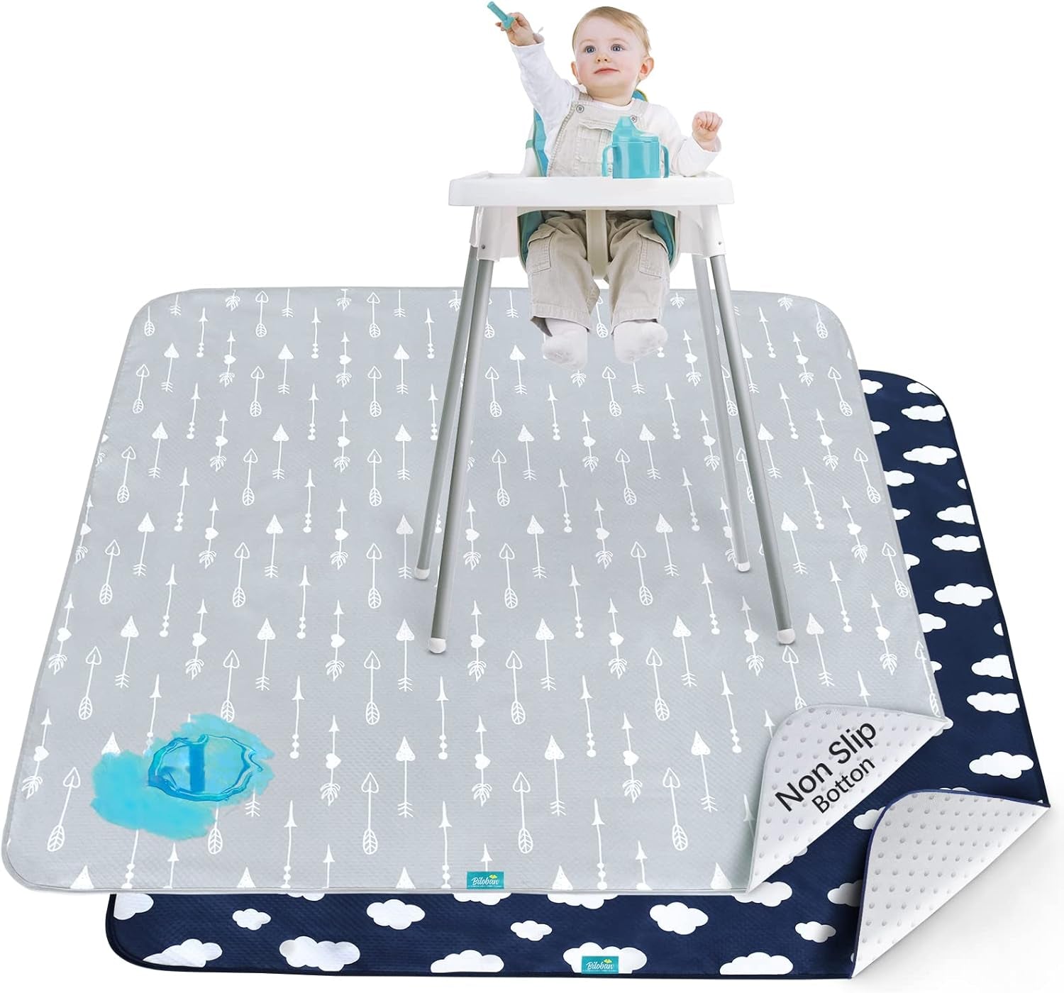 Splat Mat 2 Pack for under High Chair & Arts & Crafts & Eating Mess, Waterproof Baby Playtime Anti-Slip Mat for Floor or Table, Reusable & Portable Splash Mat 42” ×46”
