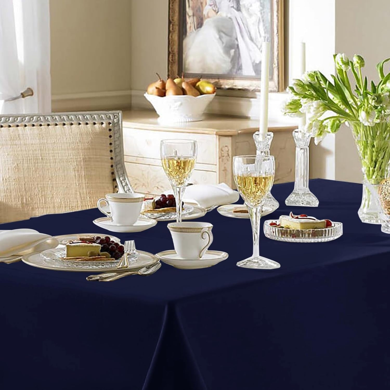 Navy Tablecloths for 6-8 Foot Tables, Set of 6 - 70 x 120 Inches - Reusable and Washable Polyester Fabric Table Covers for Weddings, Parties, and Banquets