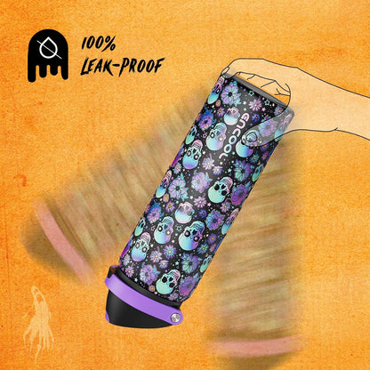 Halloween Insulated Water Bottle with Straw - Stainless Steel Water Bottle with Push Button Lid, Leak-Proof Bpa-Free, Keeps Cold for 24 Hours for Halloween Gifts, Party (32 Oz, Floral Afterlife)