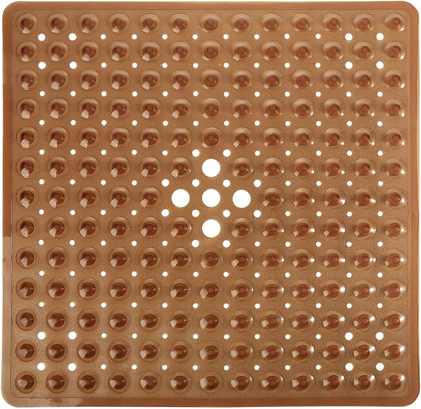 Shower Stall Mat Non Slip, 21X21 Inch, Soft Square Bath Mat for Shower with Suction Cups and Drain Holes, Stall Floor Mats for Bathroom, Machine Washable, Bathroom Accessories,Clear Brown