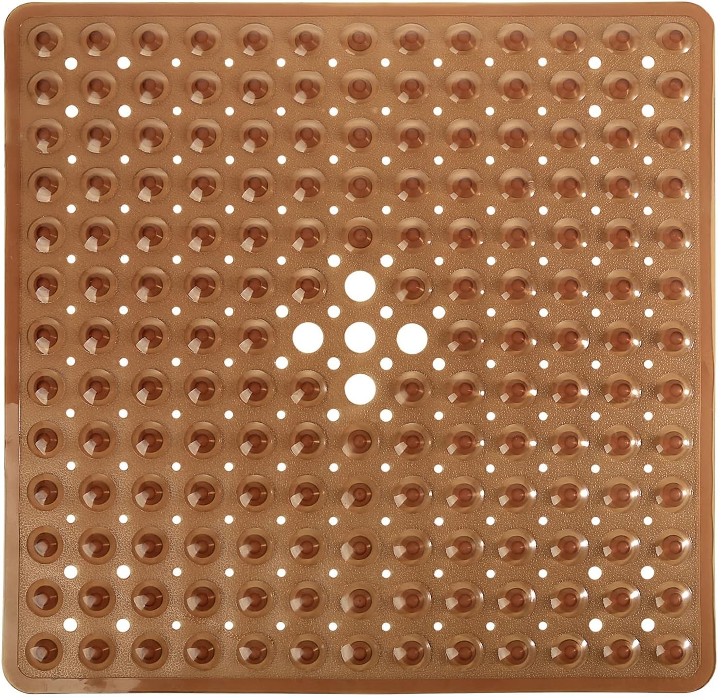 Shower Stall Mat Non Slip, 21X21 Inch, Soft Square Bath Mat for Shower with Suction Cups and Drain Holes, Stall Floor Mats for Bathroom, Machine Washable, Bathroom Accessories,Clear Brown