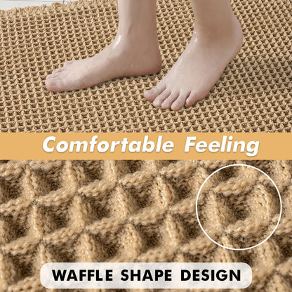 Set of 2 Non-Slip Waffle Bath Rugs, Washable and Super Absorbent Mats with Ultra Soft Rubber Backing, Brown, 18x30 Inches