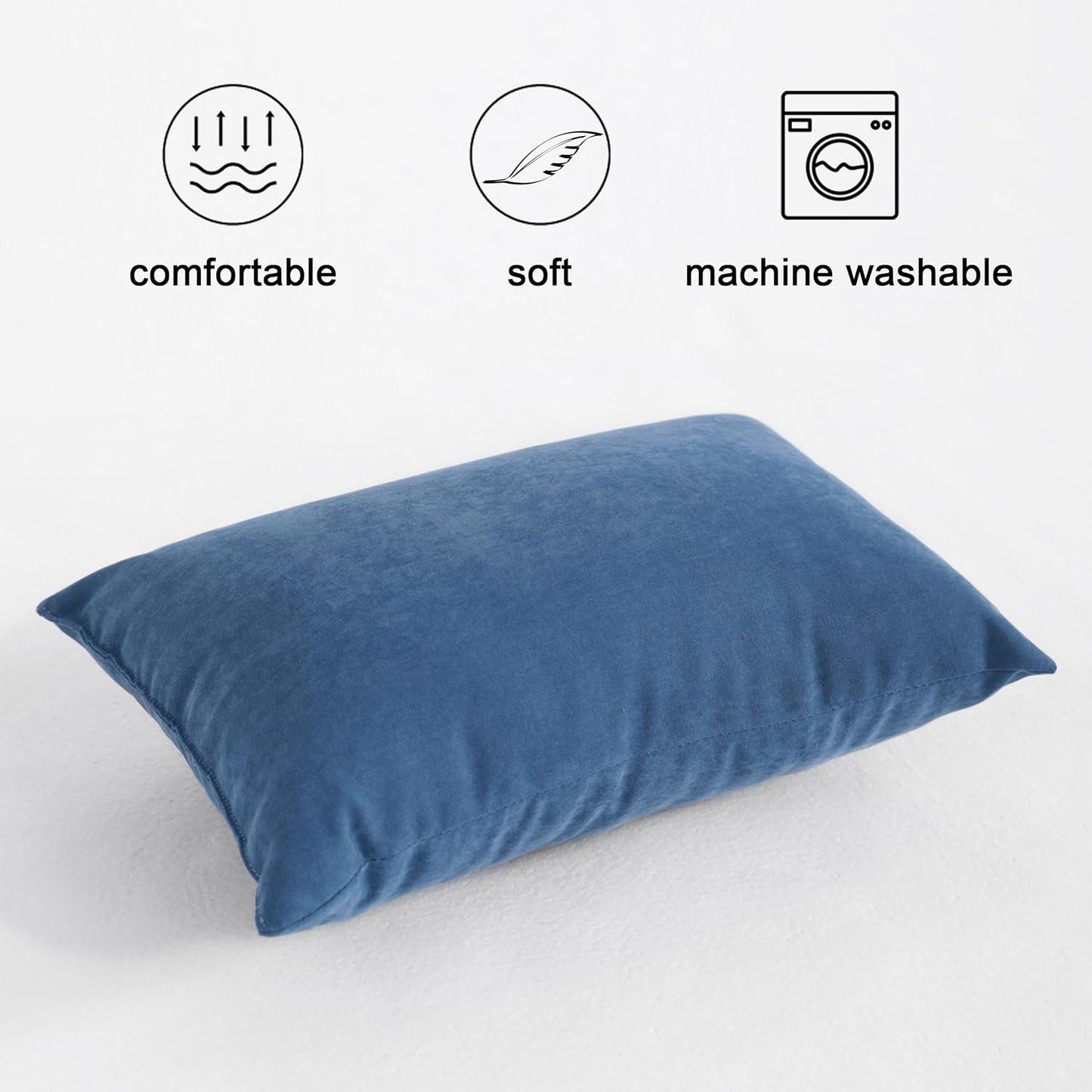 2 Pack Microfiber Tiny Pillows, 11X7 Inches, Mini for Sleeping and Traveling, Washable, Soft Small Travel Nap Pillows, Denim Blue
