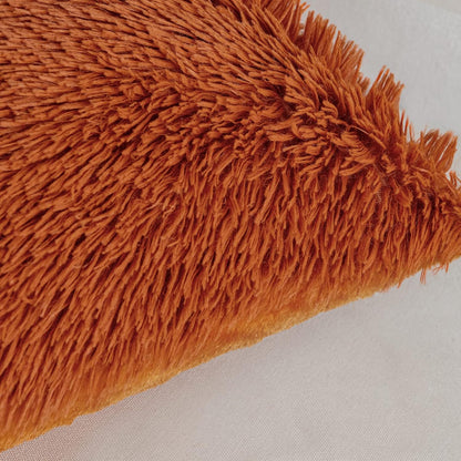 Set of 2 Fall Luxury Faux Fur Throw Pillow Covers Deluxe Decorative Plush Pillow Case Cushion Cover Shell for Sofa Bedroom Car 18X18 Inch Burnt Orange