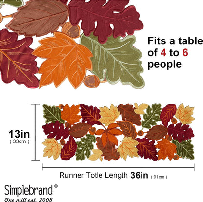 Harvest Fall Table Runner 36 Inches Long for Thanksgiving, Cutwork with Applique Embroidered Maple Leaves Dresser Scarf Table Topper for Home Dinner Holiday Festival Decorations, 13" X 36"