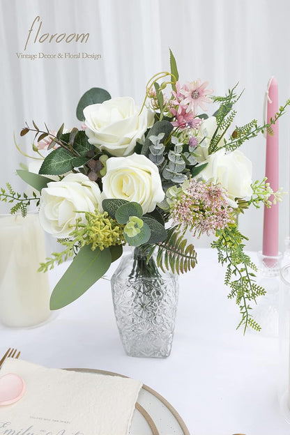 20-Piece Ivory High-Centered Foam Artificial Roses with Stem for DIY Wedding Bouquets, Bridal Shower Centerpieces, Floral Arrangements, Party Tables, and Home Decor