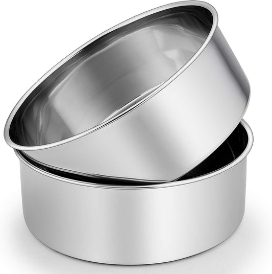 8 Inch Cake Pans Set, round Baking Pan Stainless Steel Layer Birthday Wedding Cake Oven Pans, Non Toxic & Heavy Duty, Deep Side & Mirror Finish, Dishwasher Safe, (2Pcs)