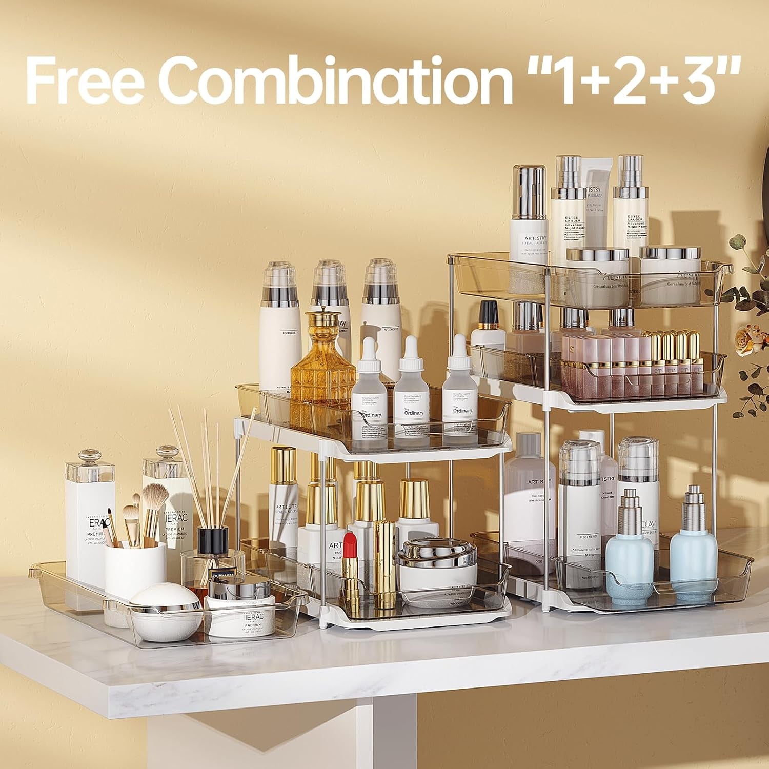 2 Sets of 3-Tier Bathroom under Sink Organizers and Storage, Multi-Purpose Stackable Pantry Organization and Storage, Grey
