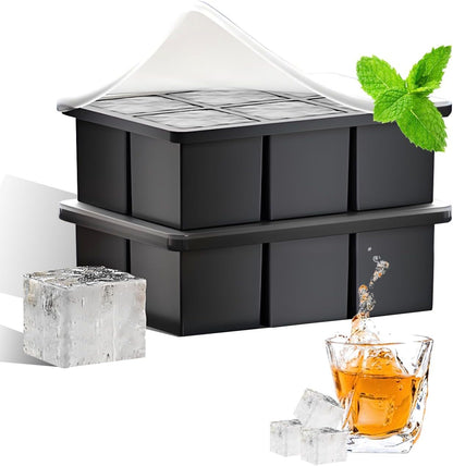 Silicone Ice Cube Trays for Freezer – Large Square Ice Cube Molds, Bpa-Free, Easy-Release Ice Cube Maker for Whiskey, Cocktails & Drinks, Stackable Freezer Ice Molds,Dishwasher Safe(12 Cubes,Black)