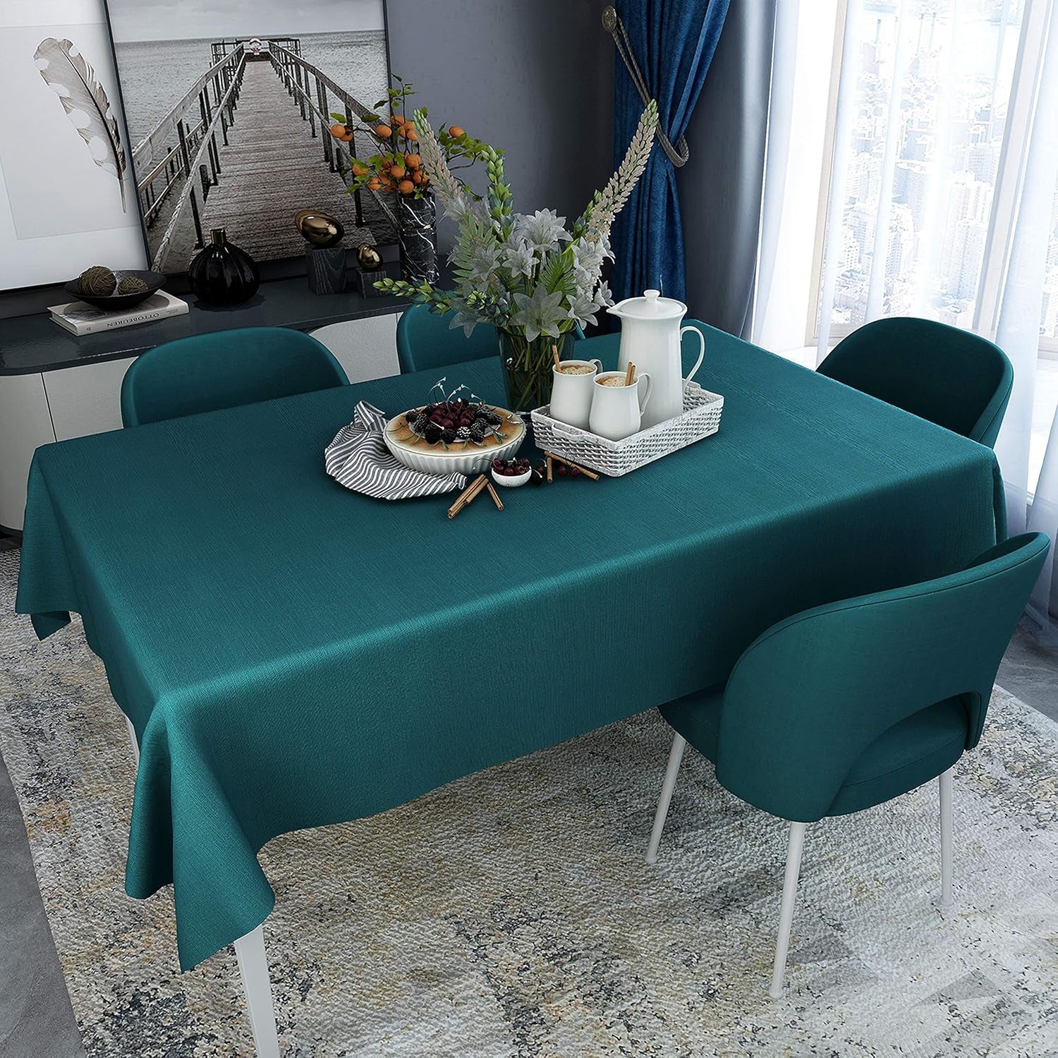 Vinyl Tablecloth for Picnic Camping Outdoor, 100% Waterproof Oil-Proof Spill-Proof PVC Table Cloth, Wipeable Thick Square Tablecloth Cover (54 X 54 Inch, Eden)