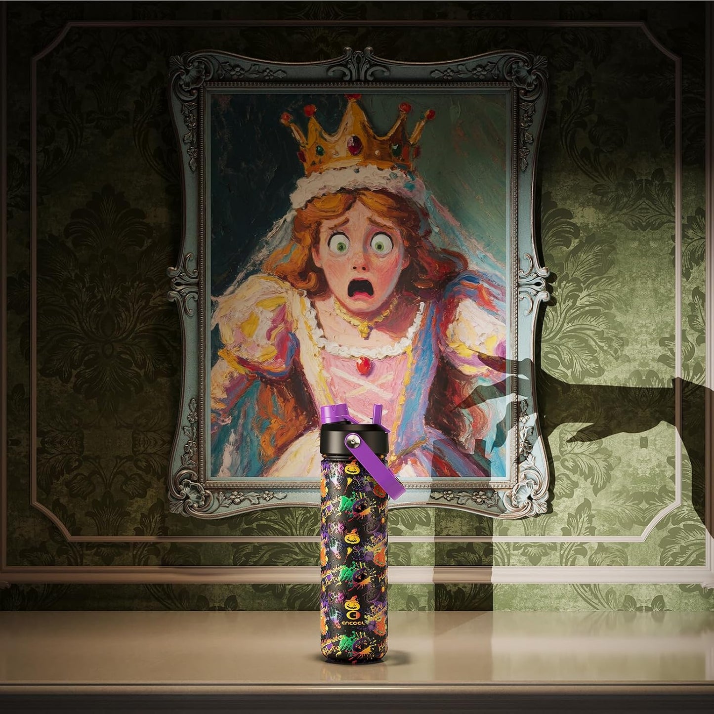 Halloween Insulated Water Bottle with Straw, Stainless Steel Water Bottle, Leak Proof Bpa-Free, Keeps Cold for 24 Hours for Sports, Skull Spooky Holiday Gifts (26 Oz, Ghost Party)