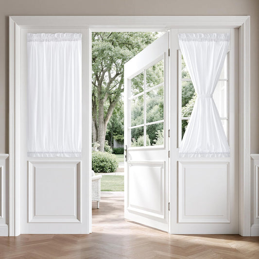 Non-See-Through Sidelight Curtains for Front Door, Privacy Semi Sheer Curtains for French Doors, Light Filtering Window Drapes with Rod Pocket and Tie Back, White, 26 X 40 Inches, 2 Panels