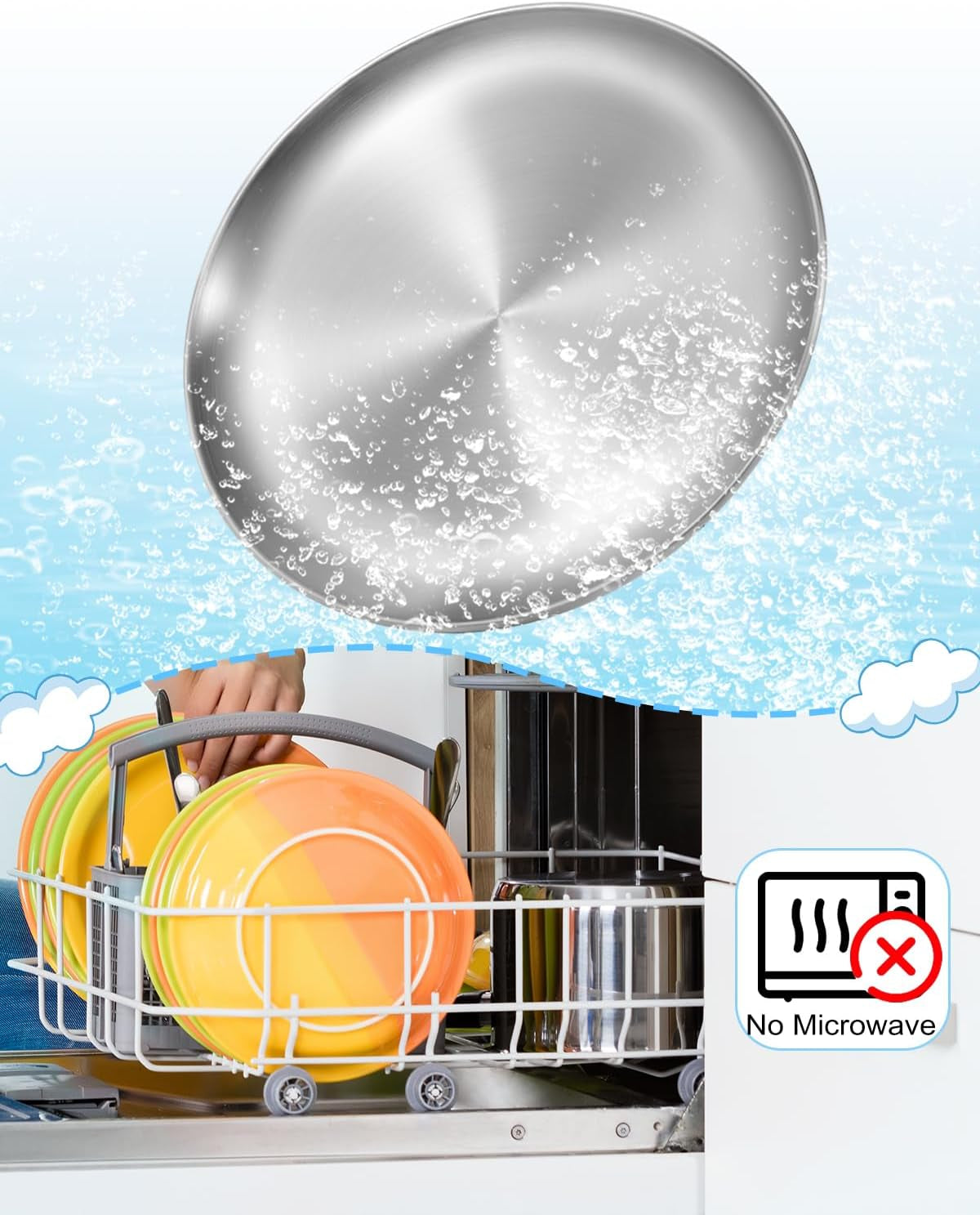 10-Inch Stainless Steel Plates Set, Non-Toxic Unbreakable Metal Dishes Plates for Kids Toddlers, Lightweight Camping Food Tray, Dishwasher & Oven Safe (Silver - Flat, 10" round - 6 Packs)