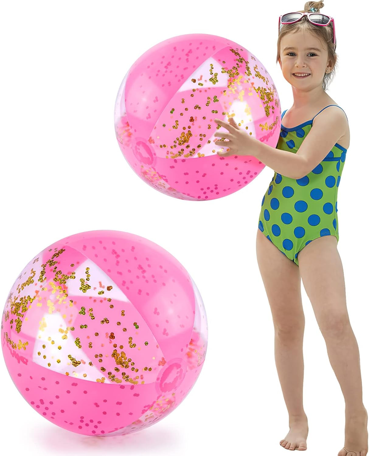 2PCS Glitter Beach Balls, 16 Inch Inflatable Pool Toys, for Beach Party Favor