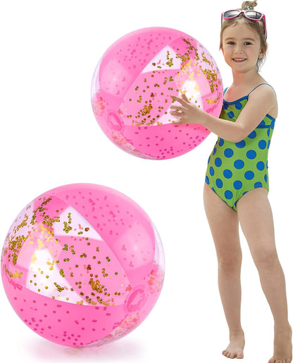 2PCS Glitter Beach Balls, 16 Inch Inflatable Pool Toys, for Beach Party Favor