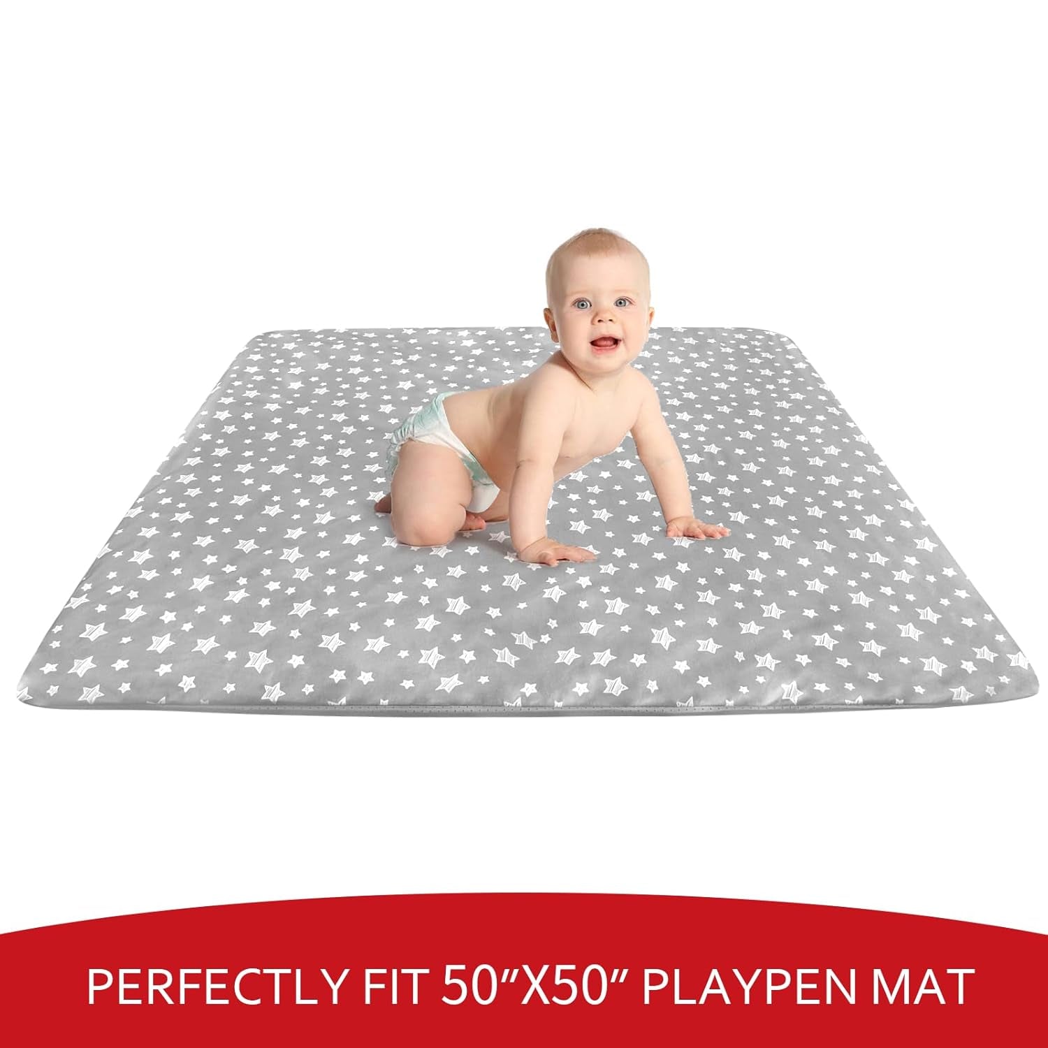 Baby Playpen Mat Cover (Only Cover) Fit for 50" X 50" Baby Playpen Mat, Non Slip Waterproof Playpen Mat Protector 50" X 50"
