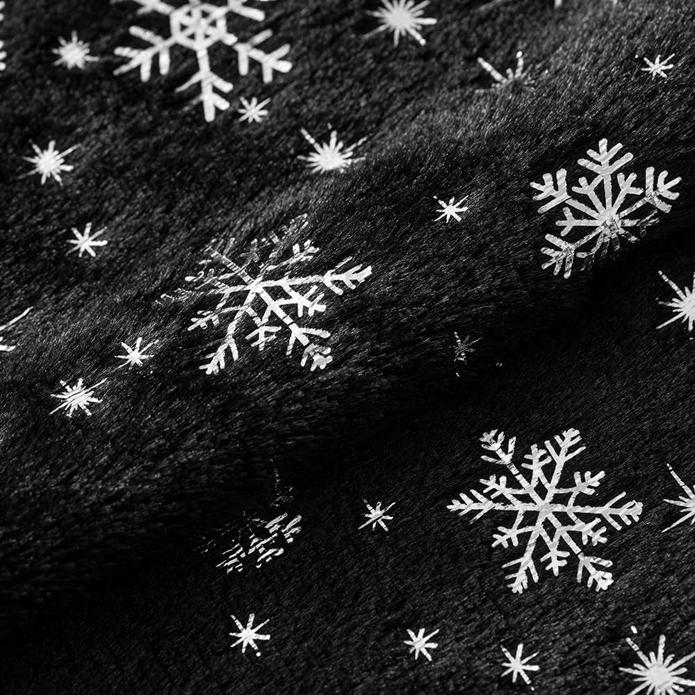 Set of 2 Christmas Decorative Throw Pillow Covers Soft Faux Fur Winter Pillow Covers with Silver Snowflake Glitter Holiday Festival Pillowcases for Couch Sofa Bed, 18×18Inch, Black
