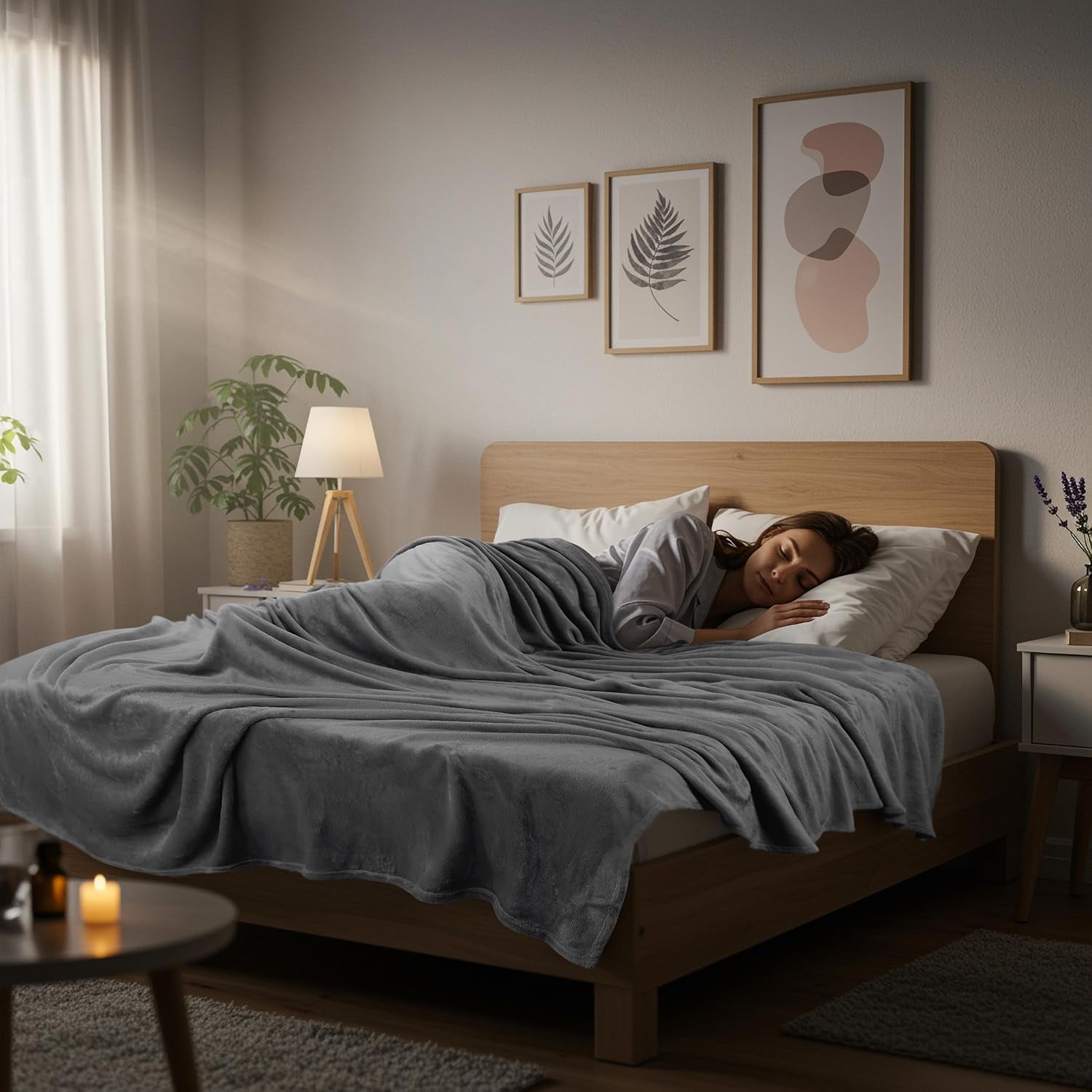 Fleece Blanket Queen Size Grey 300GSM Luxury Anti-Static Fuzzy Soft Microfiber Bed Blanket (90X90 Inch)